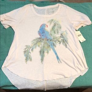 Lucky Brand HiLo Cream Parrot Tee L